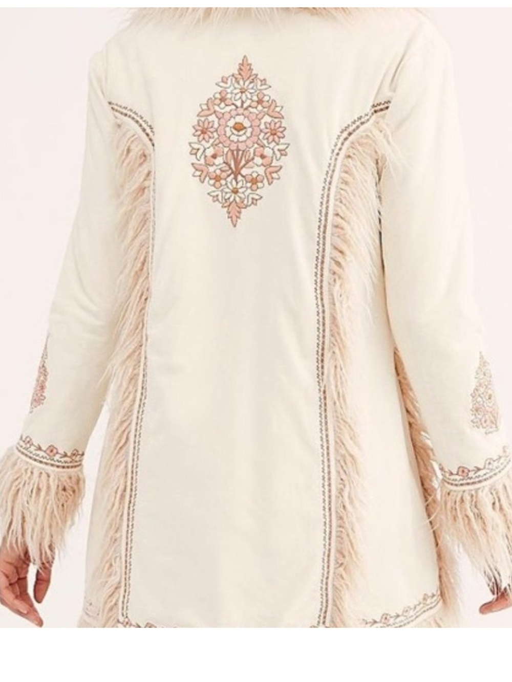 Spell & The Gypsy ‘Joplin’ Embroidered Penny Lane Faux Fur Trim Coat Sand Sable - Picture 9 of 10